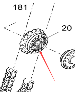 Vö pavers  Spiral output shaft sprocket assembly (left) Part number 2011495